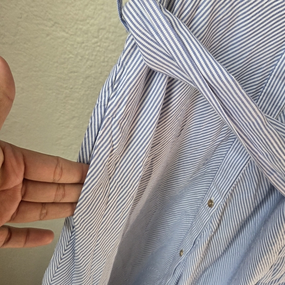 Zara Womens Blue White Striped Sz Small Buttom Collar Belted Shirt Dress - Picture 15 of 16